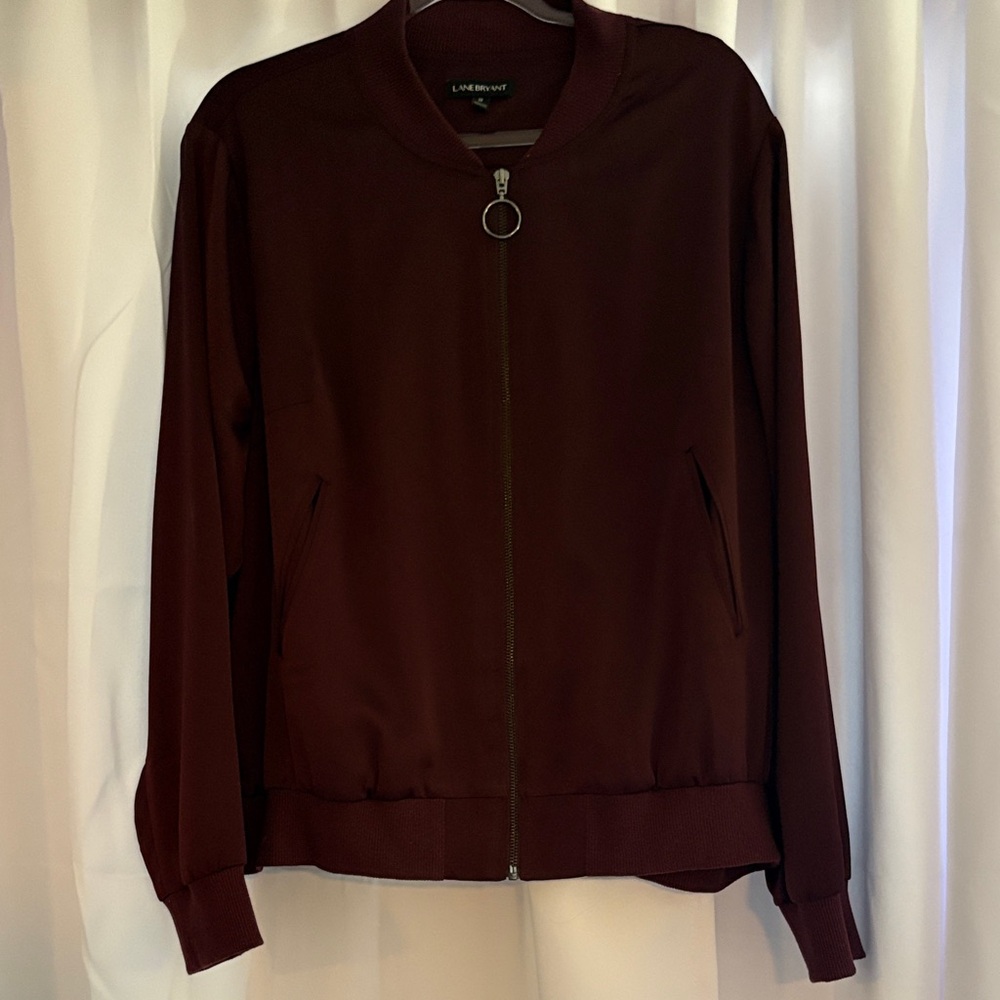 Lane Bryant Women's satin/silky Burgundy bomber Jacket